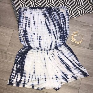 Romper navy / white strapless Elastic top & waist